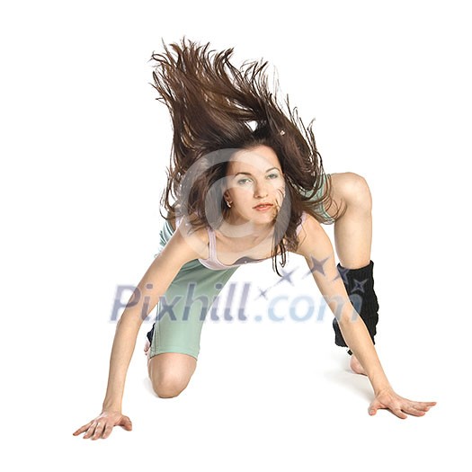 Posing young dancer isolated on white background