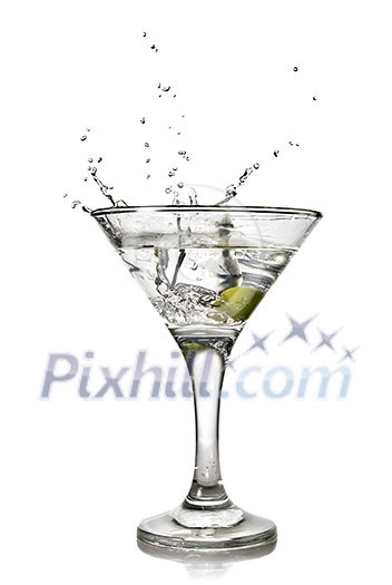 martini with olive and splash isolated on white martini with olive and splash isolated on white