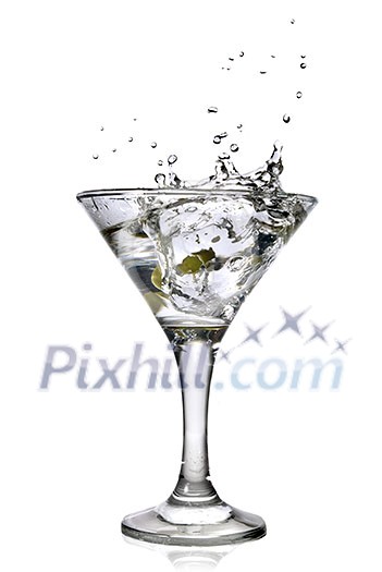 martini with olives and splash isolated on white martini with olives and splash isolated on white
