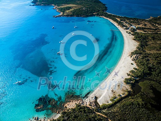 Aerial View of the Splendid Rondinara Beach, Corsica, France