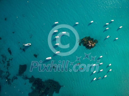 Aerial view of boats in a splendid cove in Corsica Aerial view of boats in a splendid cove in Corsica