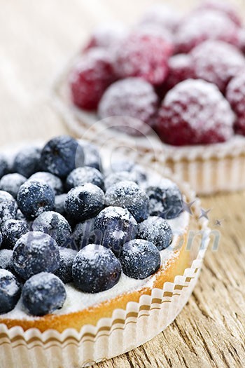 Closeup of fancy gourmet fresh fruit dessert tarts