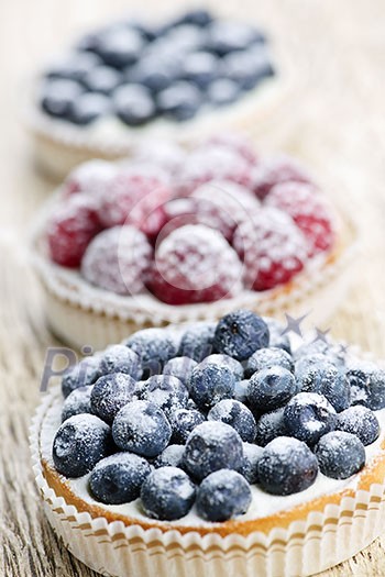 Closeup of fancy gourmet fresh berry dessert tarts