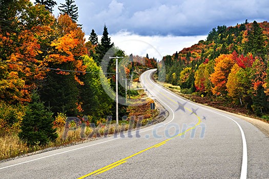 Fall scenic highway in northern Ontario, Canada