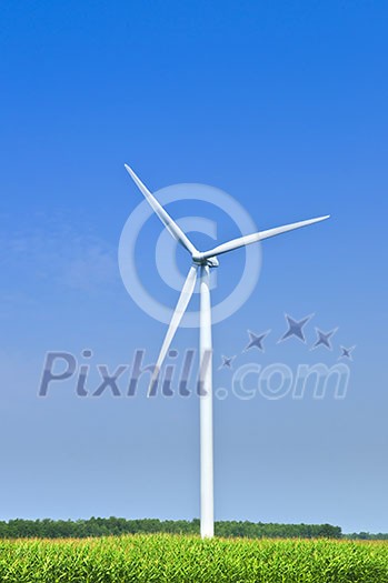 Green alternative clean power wind turbine in field