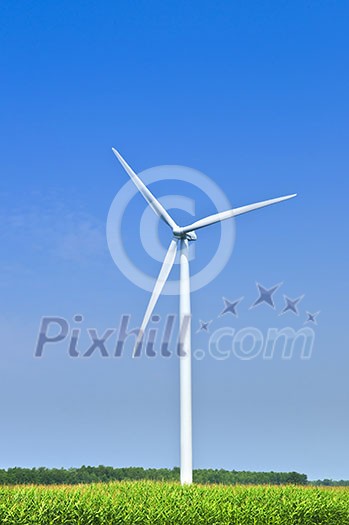 Green alternative clean power wind turbine in field Green alternative clean power wind turbine in field