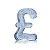 Stylish pound currency symbol made of ice, on white background