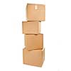 Stack of four large cardboard moving boxes isolated on white