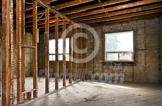 Interior of a house under gut renovation at construction site