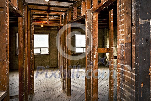 Interior of a house under gut renovation at construction site Interior of a house under gut renovation at construction site