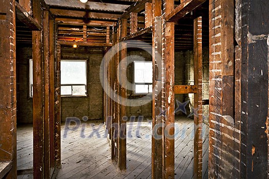 Interior of a house under gut renovation at construction site