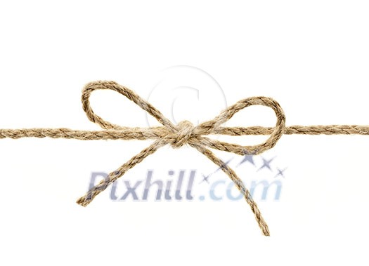 Closeup of braided twine tied in a bow knot isolated on white background Closeup of braided twine tied in a bow knot isolated on white background
