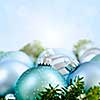 Christmas decorations and ornaments with blue background copy space