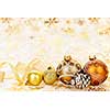 Golden Christmas background with gold balls and ornaments