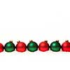 Row of green and red Christmas ornaments on white background