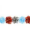 Row of multicolored gift wrapping bows isolated on white background