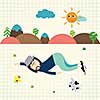 vector cartoon hipster man sleep in wild  