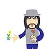 vector cartoon hipster man with red heart flower 