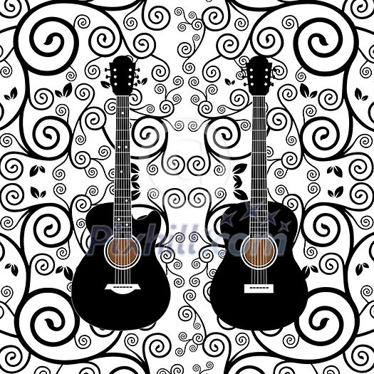 vector acoustic and  electric guitar on graphic design 