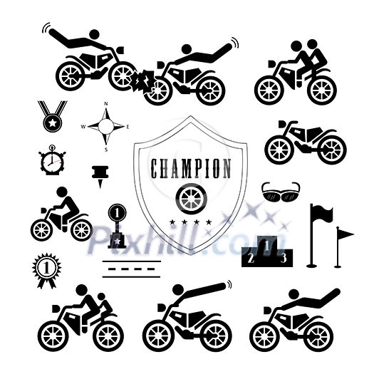 motorcycle competition championship vector symbol set 