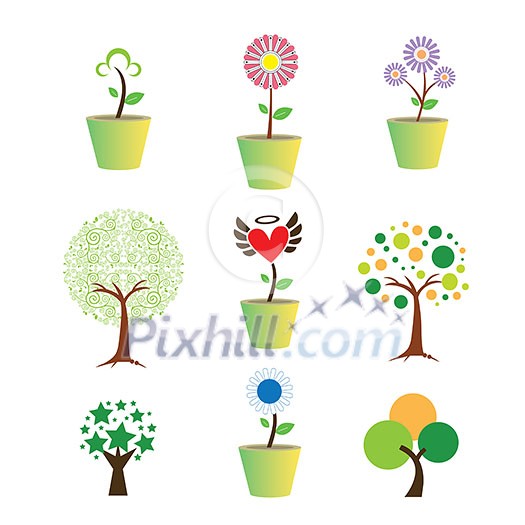 vector flower and tree symbol on white background 