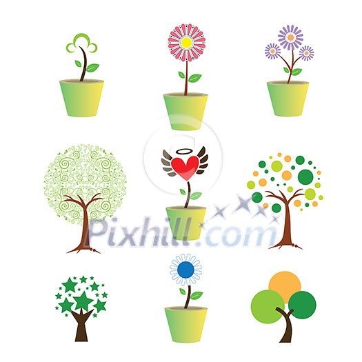 vector flower and tree symbol on white background vector flower and tree symbol on white background