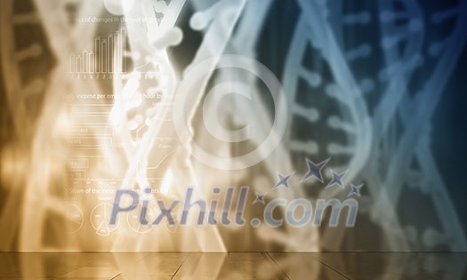 Digital high technology background with DNA molecule concept Digital high technology background with DNA molecule concept