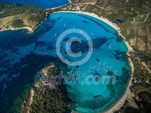 Aerial View of the Splendid Rondinara Beach, Corsica, France