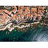 Aerial view of the Old Town of Bonifacio, the limestone cliff, South Coast of Corsica Island, France