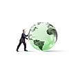 Determined businessman pushing big digital Earth planet