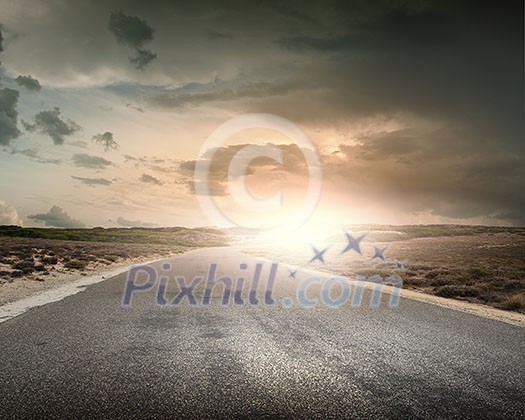 Image of road and arrow on asphalt pointing direction Image of road and arrow on asphalt pointing direction