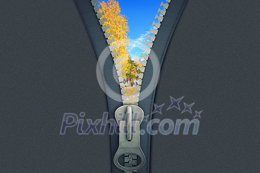 Conceptual image with opening zipper and blue sky