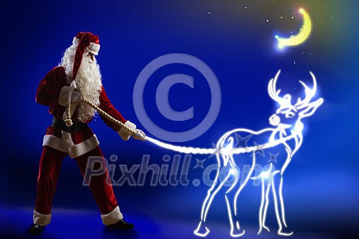 Santa Claus and christmas deer on lace Santa Claus and christmas deer on lace