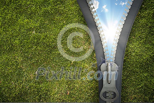 Conceptual image with opening zipper and blue sky