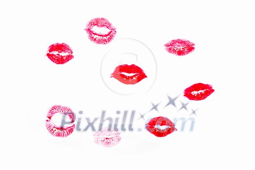 Woman's lipstick mark of kiss on white background