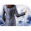 Rear view of businesswoman drawing business plan
