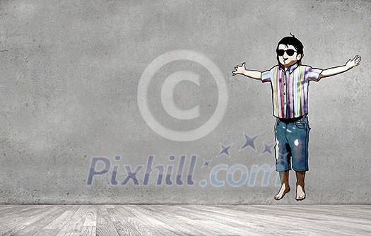 Sketched image of boy kid on concrete background