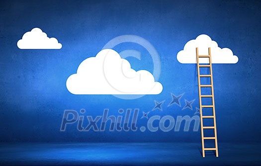Conceptual designed image with ladder to cloud