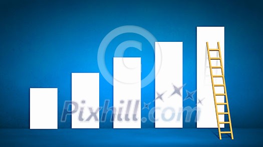 Conceptual image with ladder reaching increasing graph Conceptual image with ladder reaching increasing graph