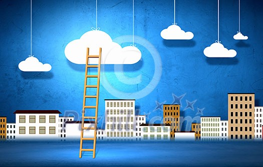 Conceptual image with ladder to white clouds