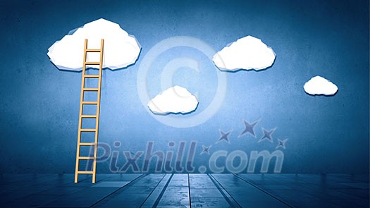 Conceptual image with ladder to white clouds