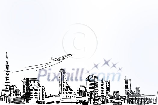 Background image with building sketches on white Background image with building sketches on white