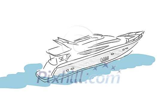 Hand sketch of boat on white background