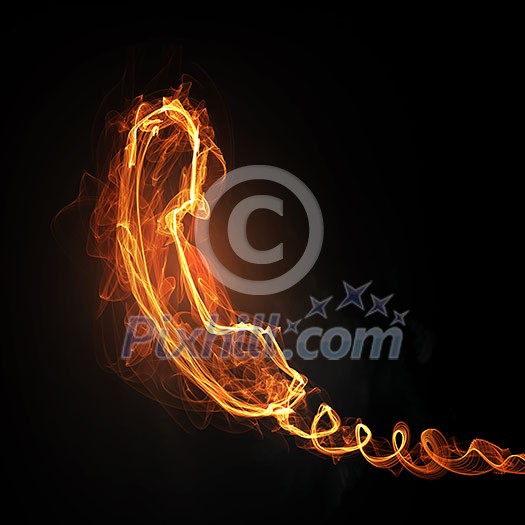 Fire glowing phone icon on dark background Fire glowing phone icon on dark background