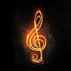 Music light glowing symbol on dark background