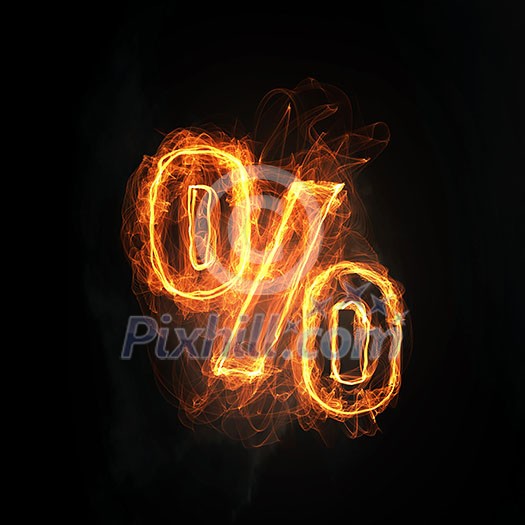 Percent light glowing symbol on dark background