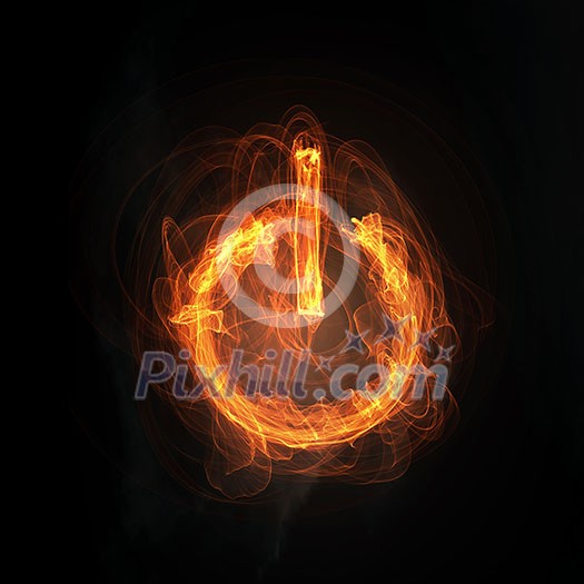 Glowing fire power icon of interface on dark background Glowing fire power icon of interface on dark background