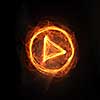 Glowing fire play icon on dark background