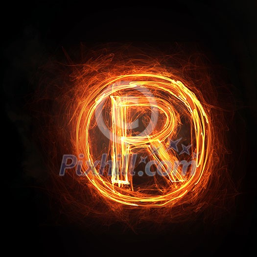 Glowing fire copyright sign on dark background Glowing fire copyright sign on dark background