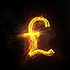 Pound currency glowing symbol on dark background